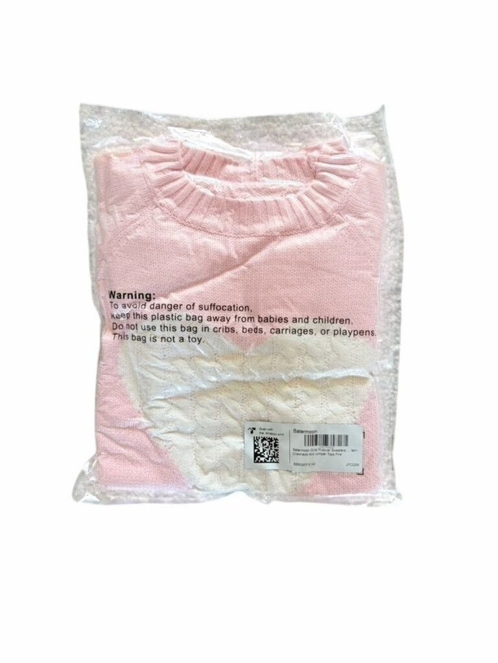 Girls Pink Knit Sweater With White Cable-Knit Heart Design Long Sleeves Ribbed C - Picture 4 of 4